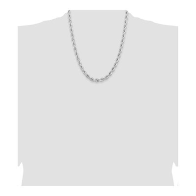 14K White Gold 6.5mm Diamond-Cut Rope Chain – view 5