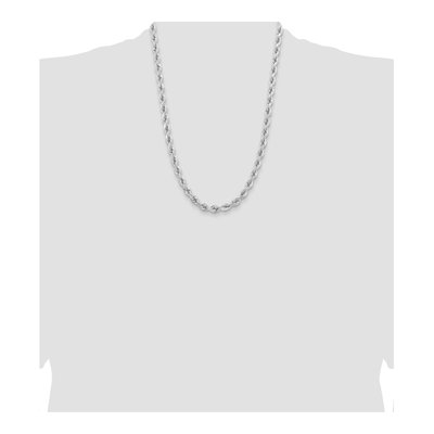 14K White Gold 6.5mm Diamond-Cut Rope Chain – view 5