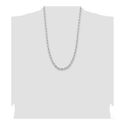 14K White Gold 6.5mm Diamond-Cut Rope Chain – view 5