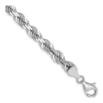 14K White Gold 6.5mm Diamond-Cut Fancy Rope Chain Bracelet