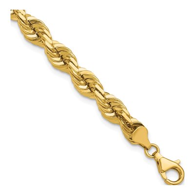 14K Yellow Gold 7mm Diamond-Cut Rope Chain Anklet