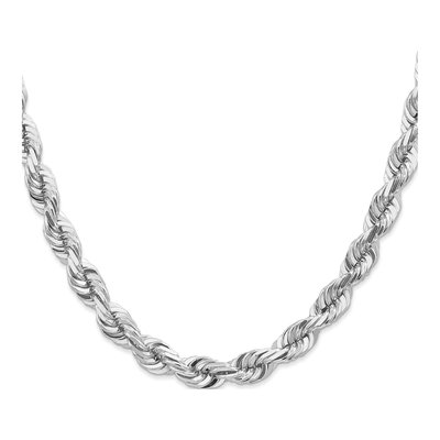 14K White Gold 7mm Diamond-Cut Rope Chain – view 3