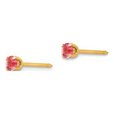 14K Yellow Gold Crystal October Birthstone Stud Earrings – view 2