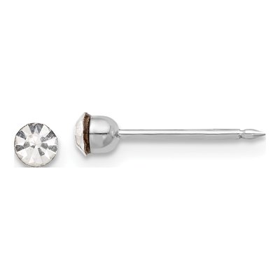 14K White Gold 3mm Round Crystal Stud Earrings