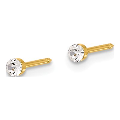 14K Yellow Gold 2.4mm Round Crystal Piercing Stud Earrings – view 2