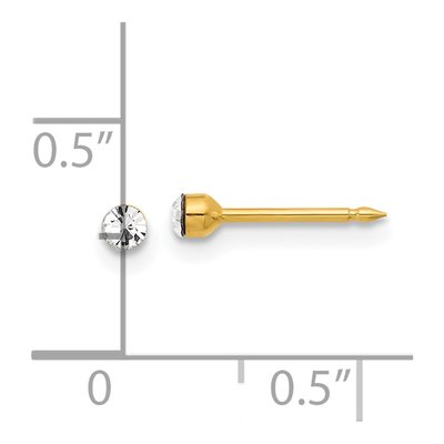 14K Yellow Gold 2.4mm Round Crystal Piercing Stud Earrings – view 4