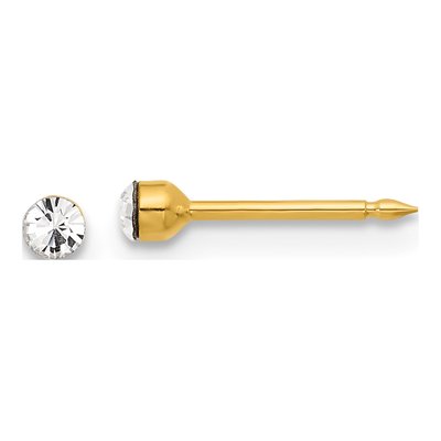 14K Yellow Gold 2.4mm Round Crystal Piercing Stud Earrings