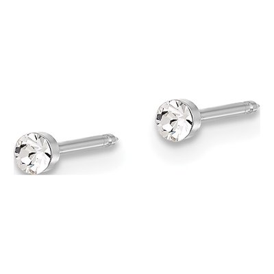 14K White Gold 2.4mm Round Crystal Stud Earrings – view 2