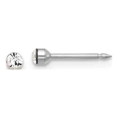 14K White Gold 2.4mm Round Crystal Stud Earrings