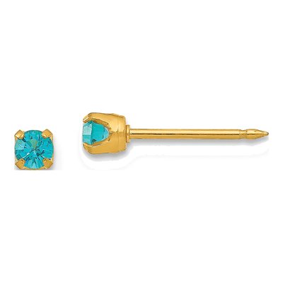 14K Yellow Gold Crystal December Birthstone Stud Earrings