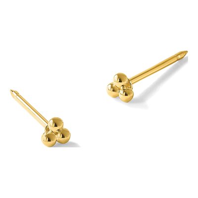 14K Yellow Gold Triple Ball Stud Earrings – view 4