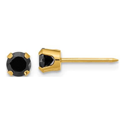 14K Yellow Gold Round CZ Stud Earrings