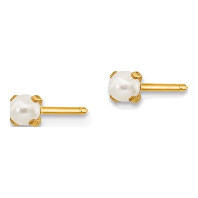 14K Yellow Gold Simulated Pearl Stud Earrings – view 2