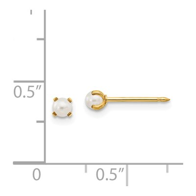 14K Yellow Gold Simulated Pearl Stud Earrings – view 4