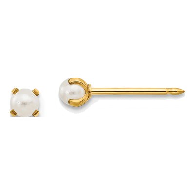 14K Yellow Gold Simulated Pearl Stud Earrings