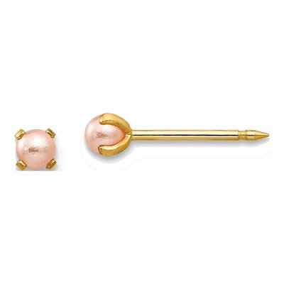 14K Yellow Gold Pink Freshwater Cultured Pearl Stud Earrings