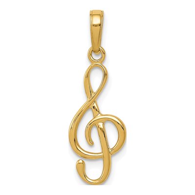 10K Yellow Gold Treble Clef Music Pendant