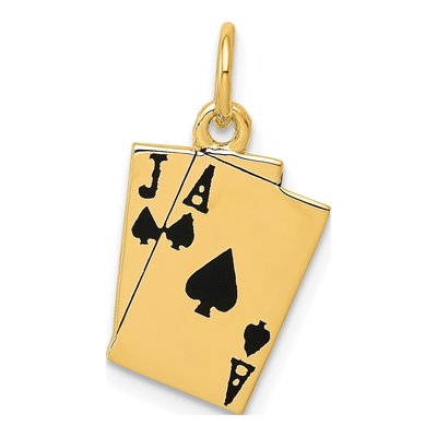 10K Yellow Gold Blackjack Cards Pendant
