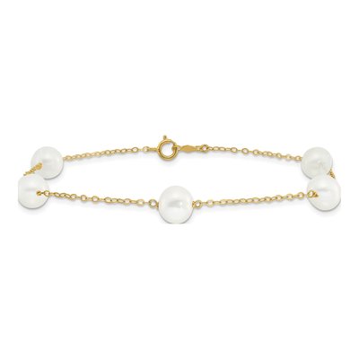 10K Yellow Gold Freshwater Cultured Pearl 5-Station Anklet – view 5