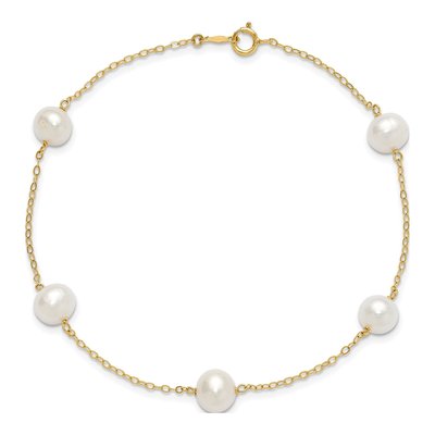 10K Yellow Gold Freshwater Cultured Pearl 5-Station Anklet – view 6