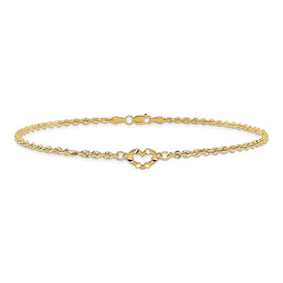 10K Yellow Gold Open Heart Rope Anklet – view 3