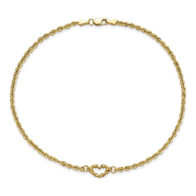 10K Yellow Gold Open Heart Rope Anklet – view 4