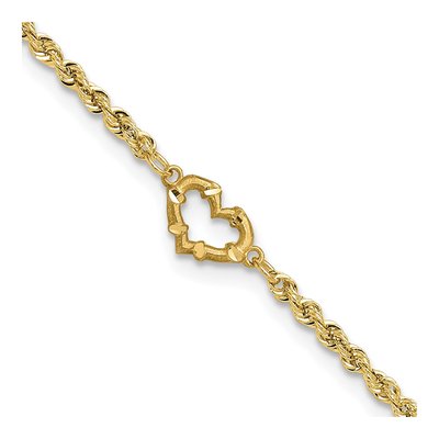 10K Yellow Gold Open Heart Rope Anklet