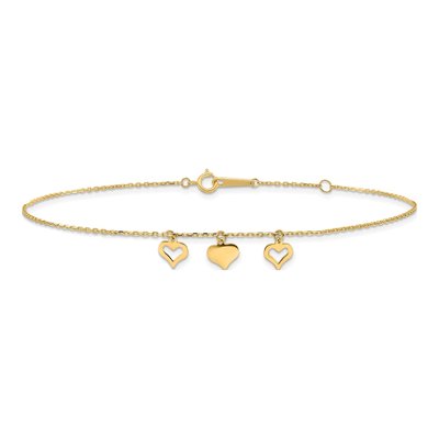 10K Yellow Gold Triple Heart Dangle Anklet – view 3