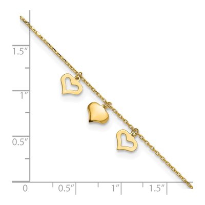 10K Yellow Gold Triple Heart Dangle Anklet – view 4
