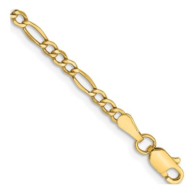 10K Yellow Gold 2.5mm Semi-Solid Figaro Chain Bracelet
