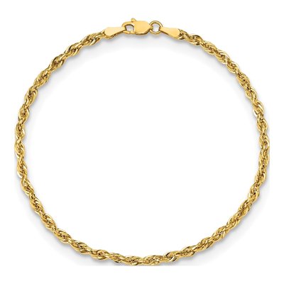 10K Yellow Gold 2.8mm Semi-Solid Rope Chain Bracelet – view 4