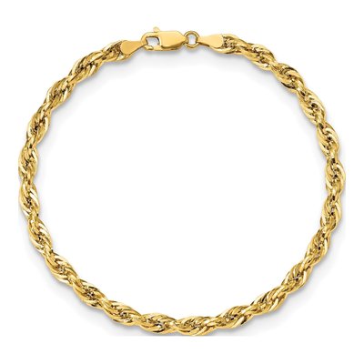 10K Yellow Gold 4.25mm Semi-Solid Rope Chain Bracelet – view 4