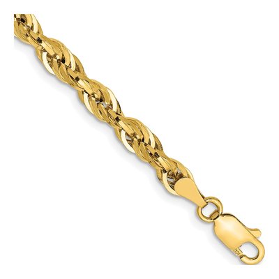10K Yellow Gold 4.25mm Semi-Solid Rope Chain Bracelet