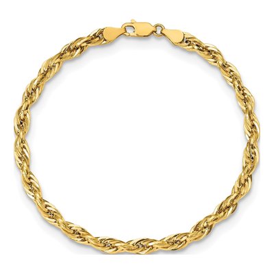 10K Yellow Gold 4.75mm Semi-Solid Rope Chain Bracelet – view 3