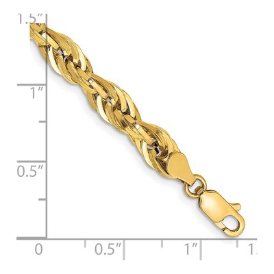 10K Yellow Gold 5.4mm Semi-Solid Rope Chain Bracelet – view 2