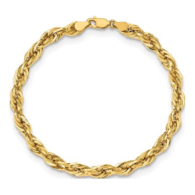 10K Yellow Gold 5.4mm Semi-Solid Rope Chain Bracelet – view 3