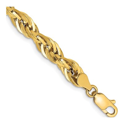 10K Yellow Gold 5.4mm Semi-Solid Rope Chain Bracelet