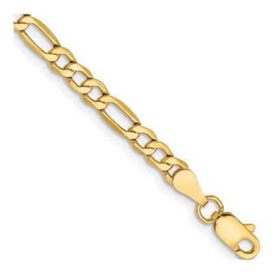 10K Yellow Gold 3.5mm Semi-Solid Figaro Chain Bracelet