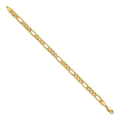 10K Yellow Gold 6.25mm Semi-Solid Figaro Chain Bracelet – view 2