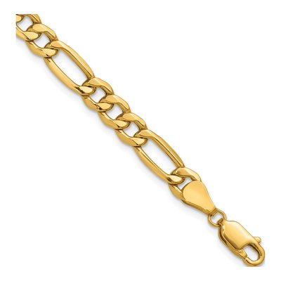 10K Yellow Gold 6.25mm Semi-Solid Figaro Chain Bracelet