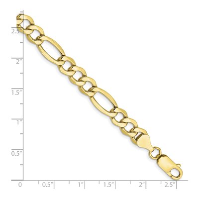 10K Yellow Gold 7.3mm Semi-Solid Figaro Chain Bracelet – view 2