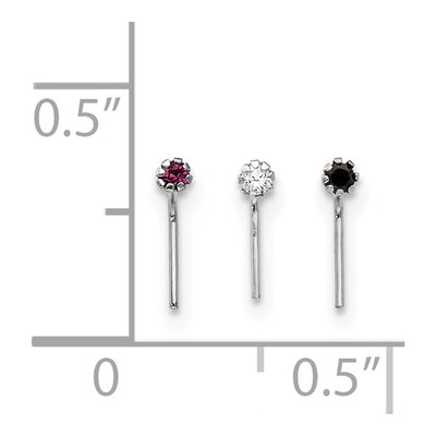 10K White Gold CZ Nose Studs, Set of 3 – view 4