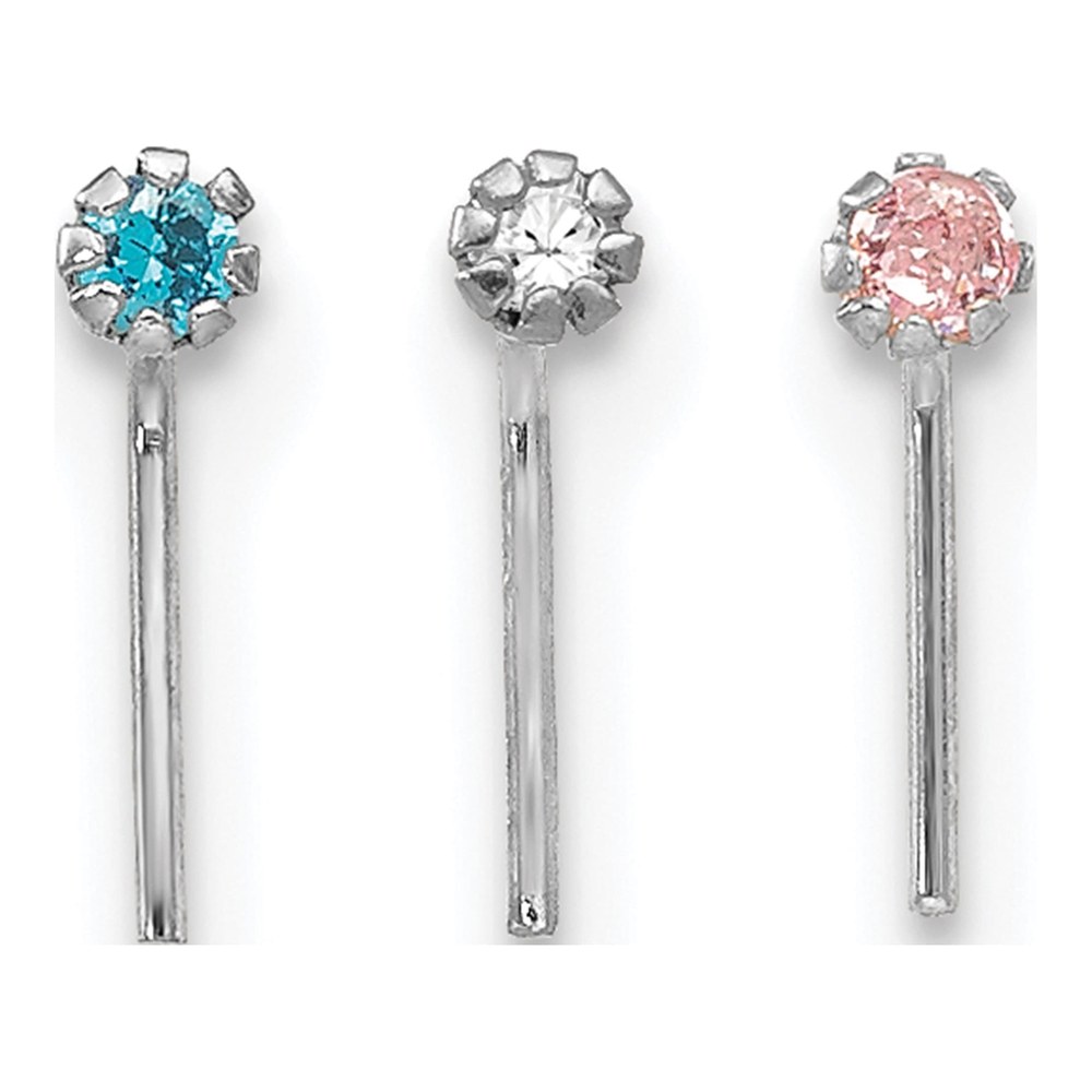 10K White Gold CZ Nose Studs, Set of 3