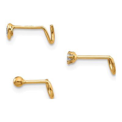 10K Yellow Gold CZ & Ball Nose Studs, Set of 3 – view 3
