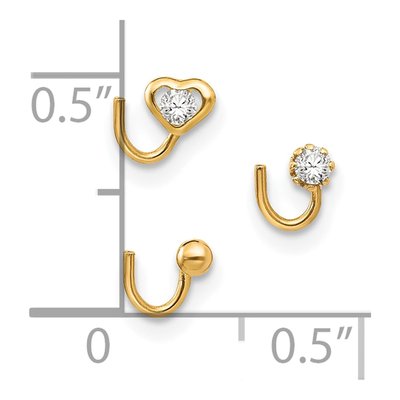 10K Yellow Gold CZ & Ball Nose Studs, Set of 3 – view 4