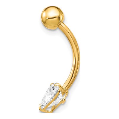 10K Yellow Gold CZ Heart Belly Ring – view 3