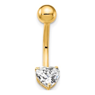 10K Yellow Gold CZ Heart Belly Ring – view 4