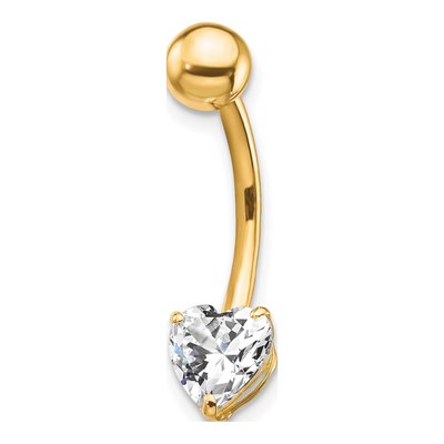 10K Yellow Gold CZ Heart Belly Ring