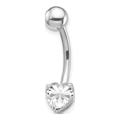 10K White Gold CZ Heart Belly Ring