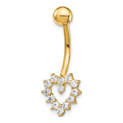 10K Yellow Gold CZ Heart Belly Dangle Ring
